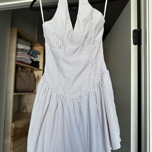 White Sleeveless Halter Mini Sundress